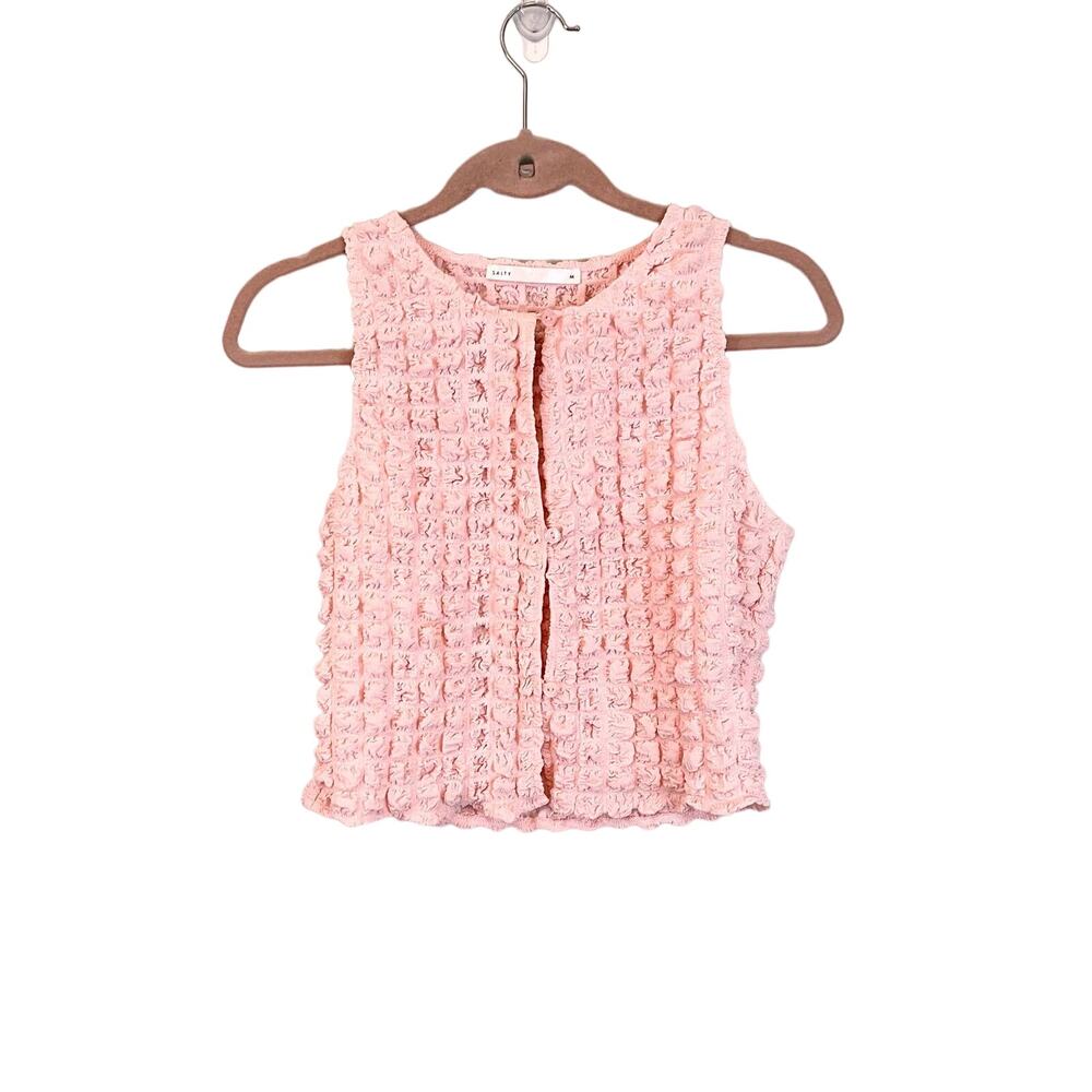 Salty Popcorn Crop Top M Pink Sleeveless Soft Girl Feminine Coquette Y2K Dainty